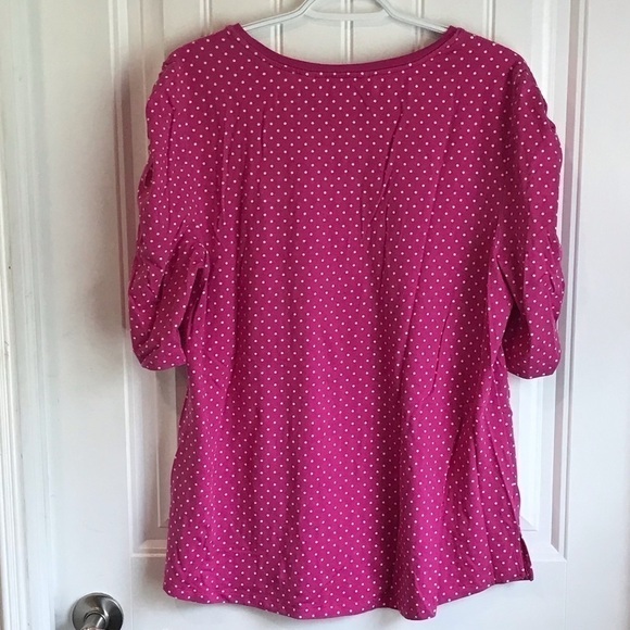 ISAAC Mizrahi Live polka dot pink rouched elbow sleeve XL top - Picture 5 of 8